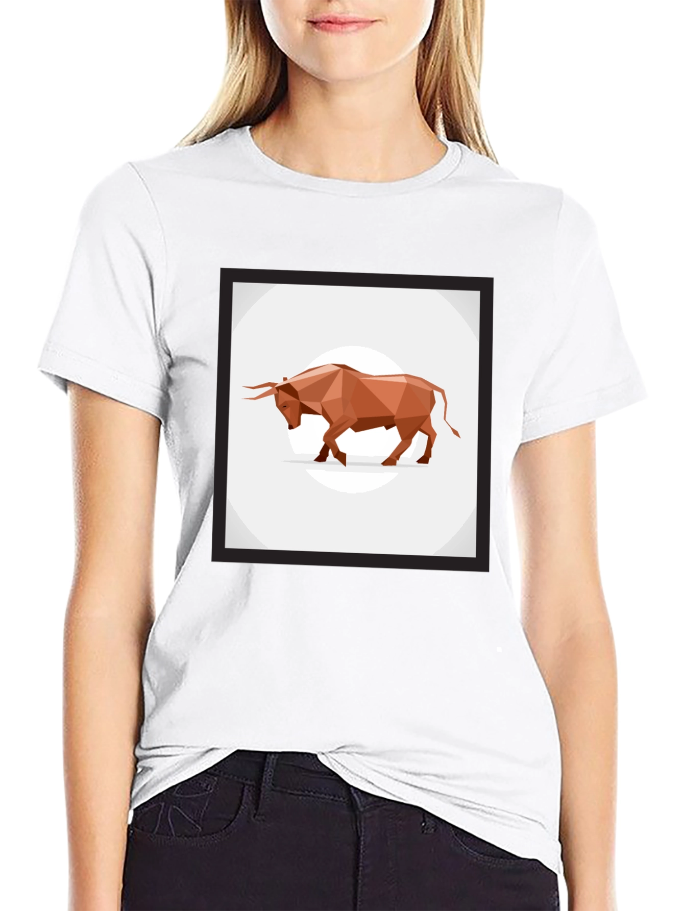Geometric Bull Graphic Tee - Stylish Mens Black T-Shirt