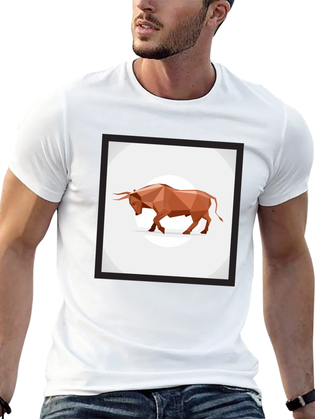 Geometric Bull Graphic Tee - Stylish Mens Black T-Shirt