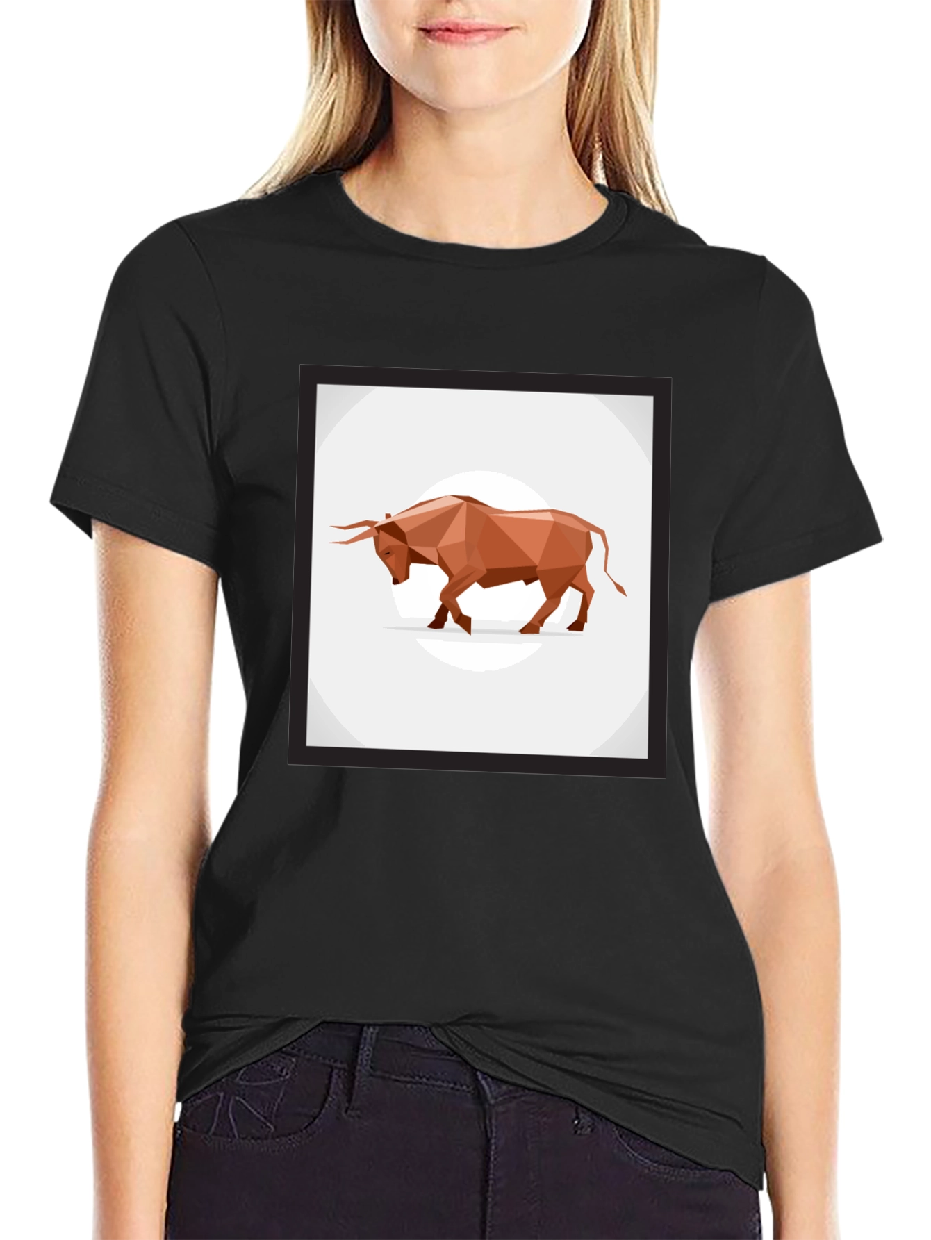 Geometric Bull Graphic Tee - Stylish Mens Black T-Shirt
