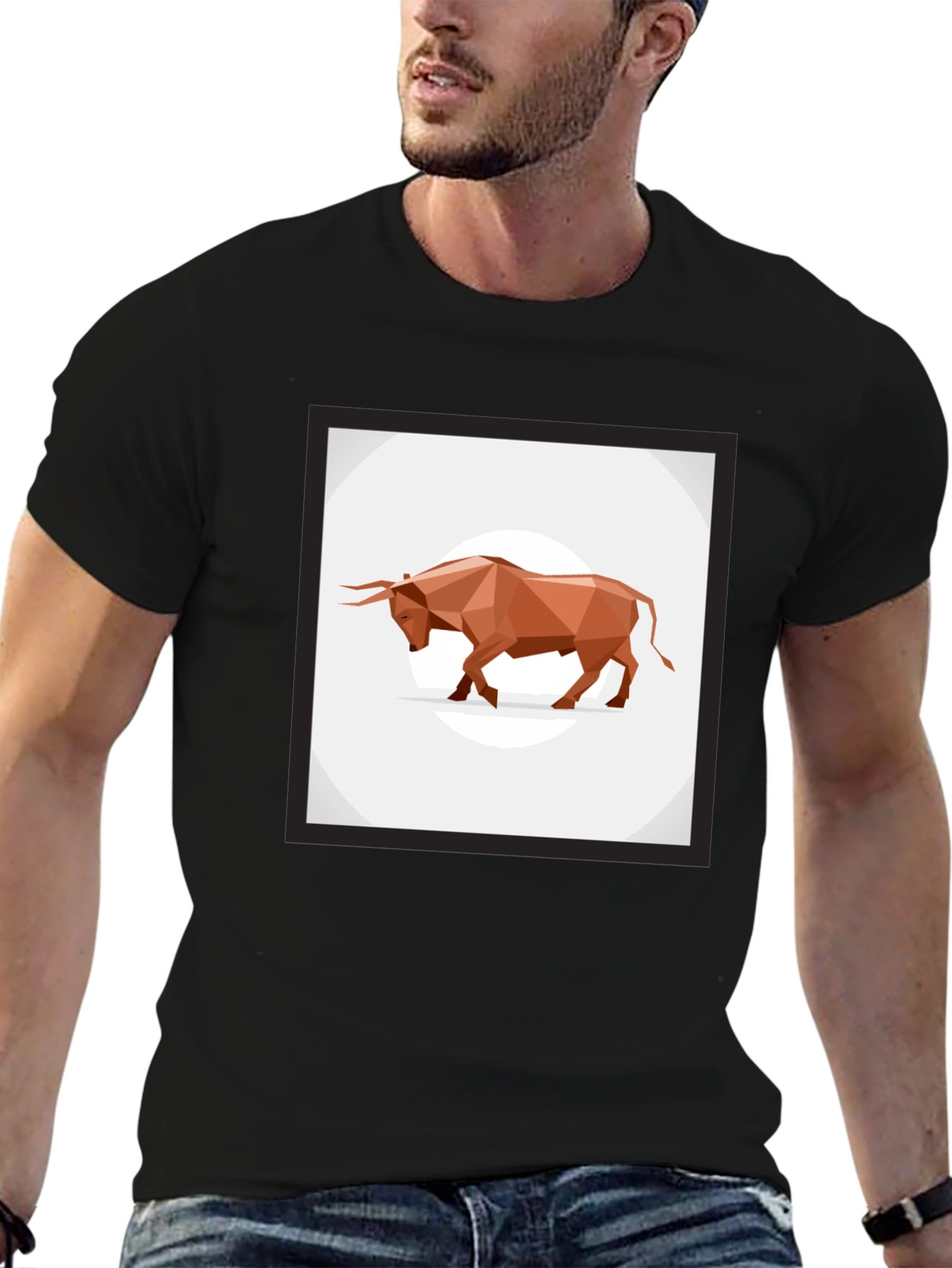 Geometric Bull Graphic Tee - Stylish Mens Black T-Shirt
