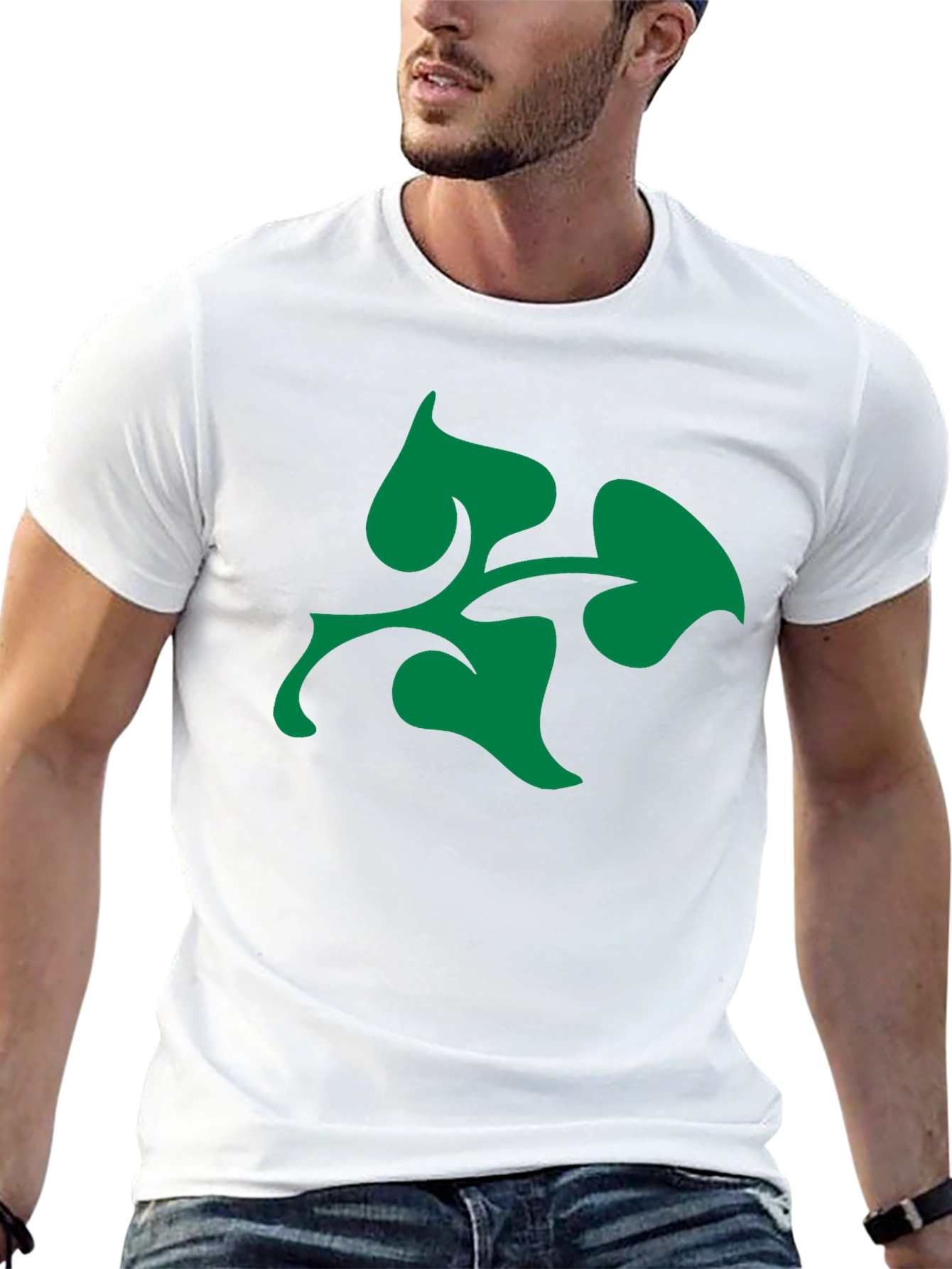 Green Leaf Design Black T-Shirt