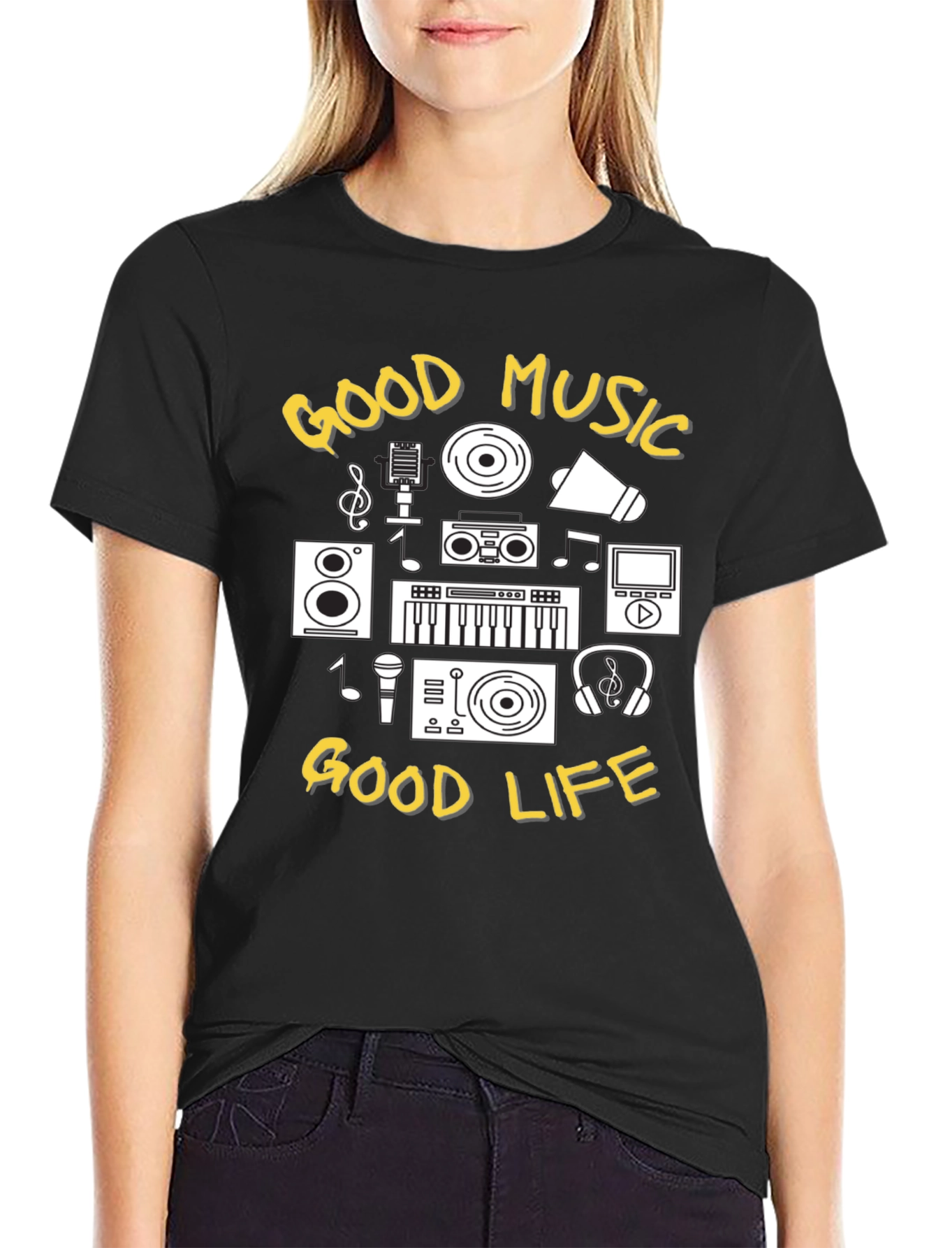 Good Music Good Life Black Graphic Tee