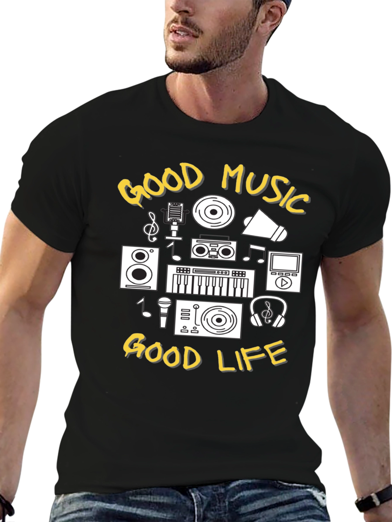 Good Music Good Life Black Graphic Tee
