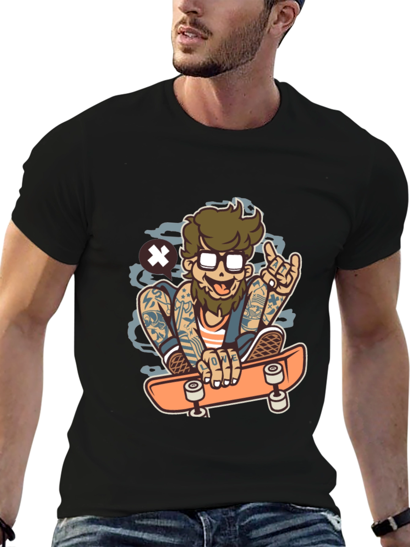 Skater Cartoon Graphic T-Shirt