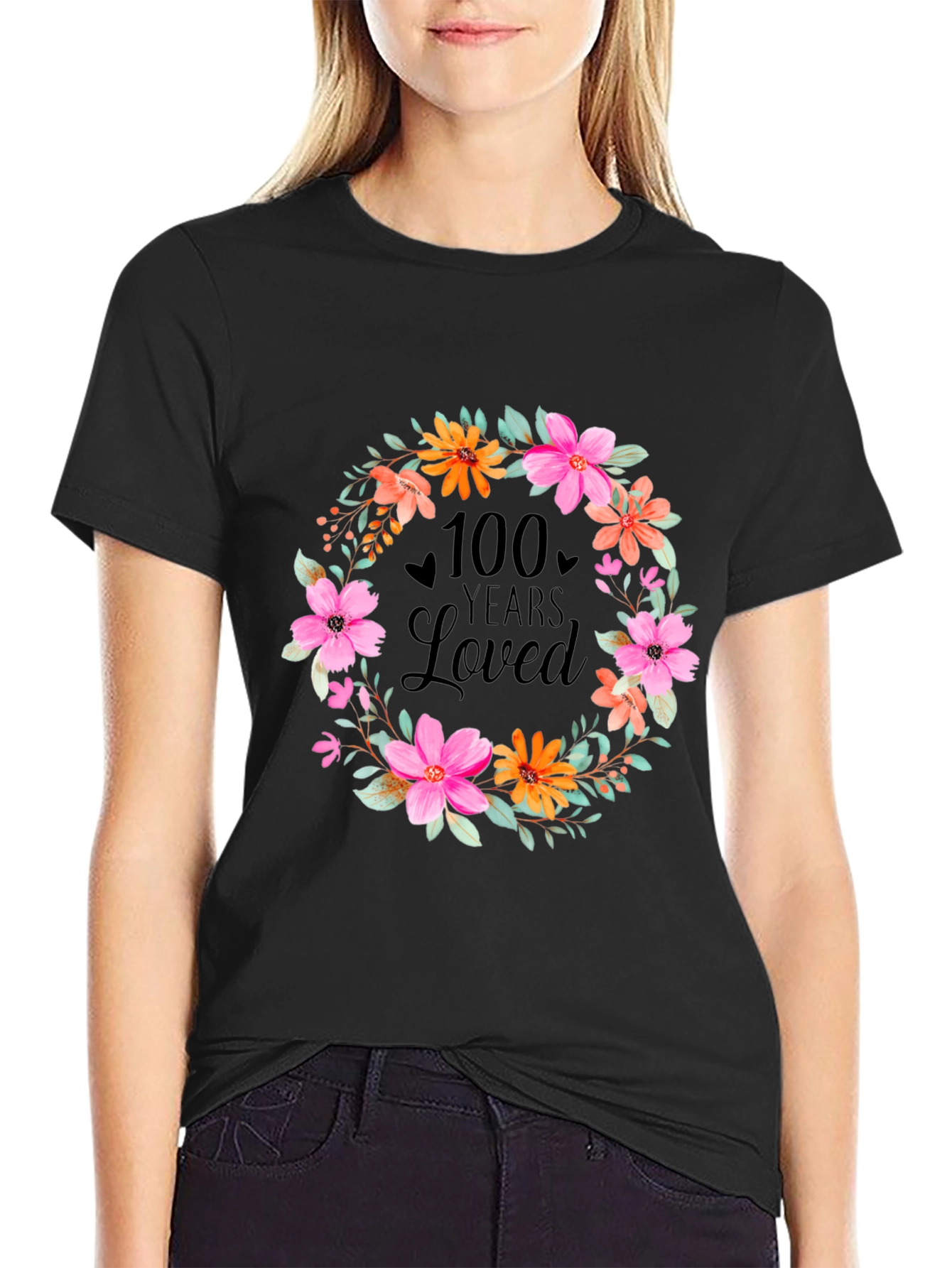 100 Years Loved Floral Wreath T-Shirt