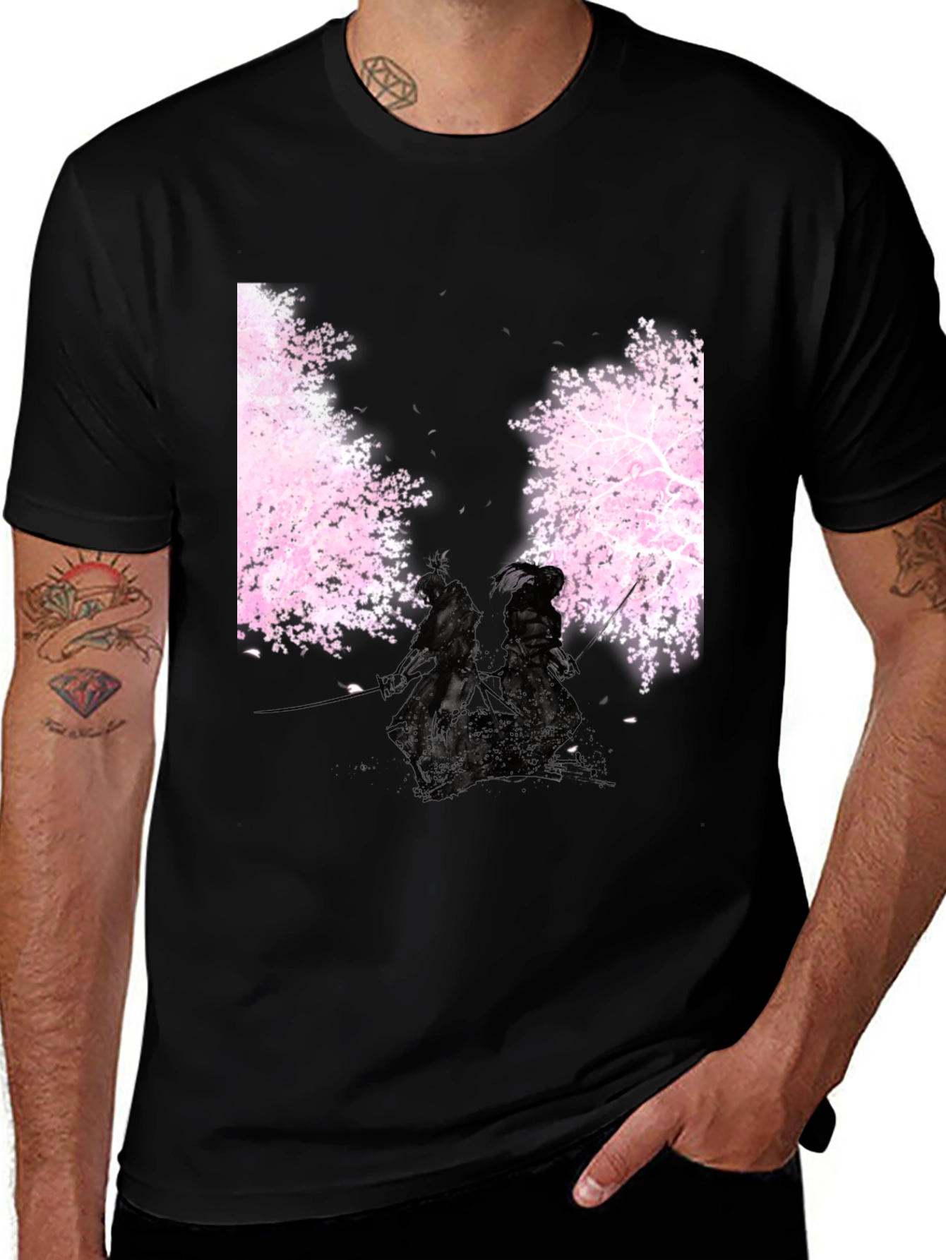 Samurai Cherry Blossom Black T-Shirt