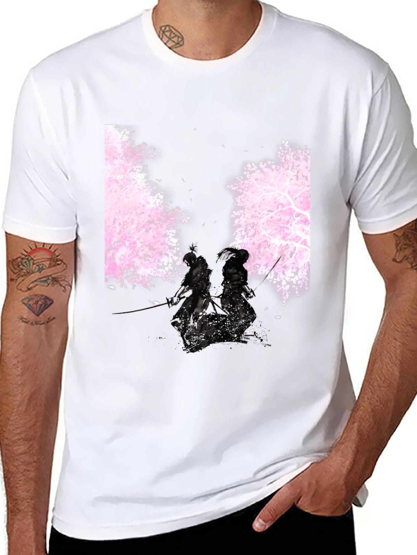 Samurai Cherry Blossom Black T-Shirt
