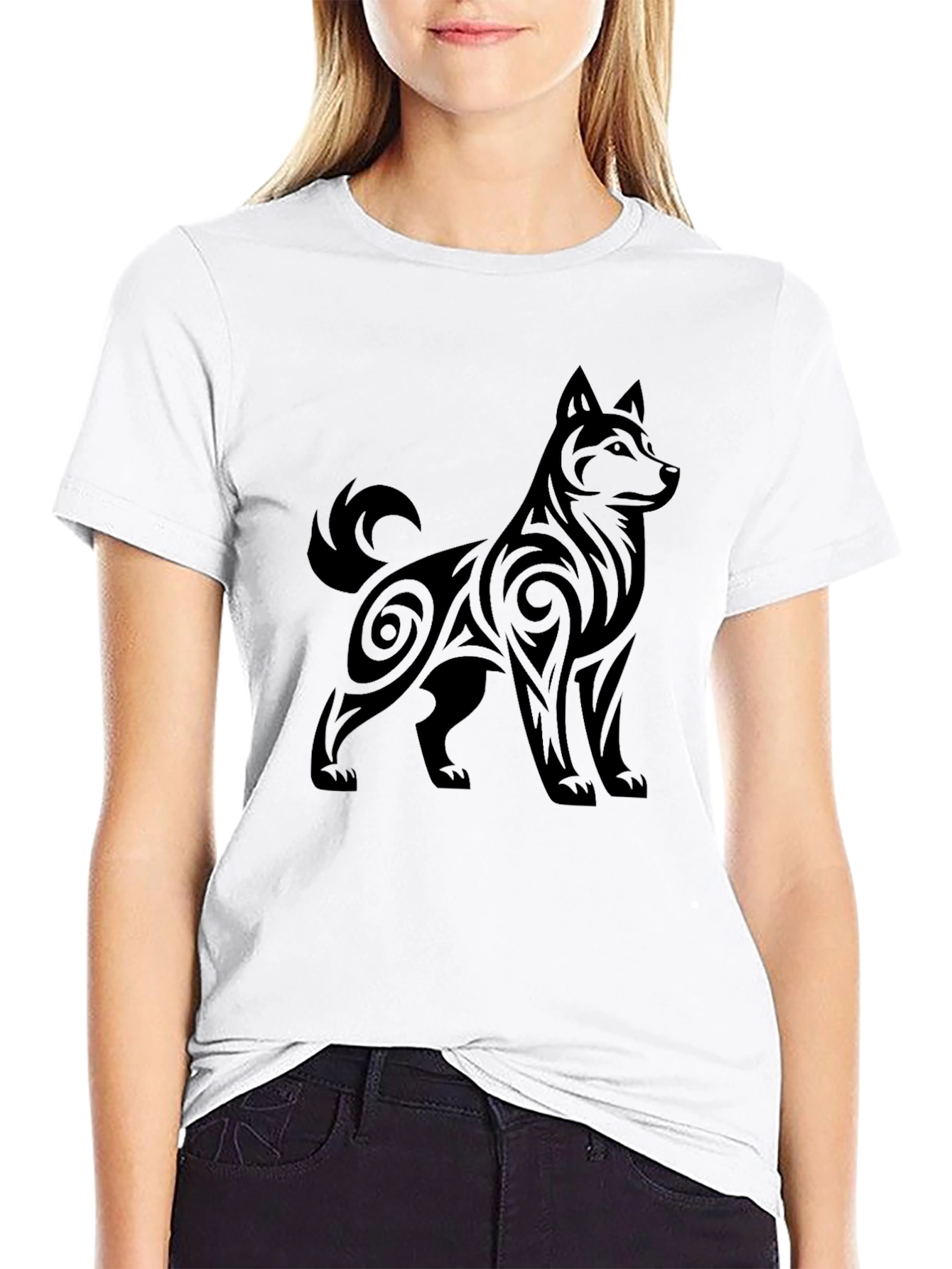 Tribal Dog Print Black T-Shirt
