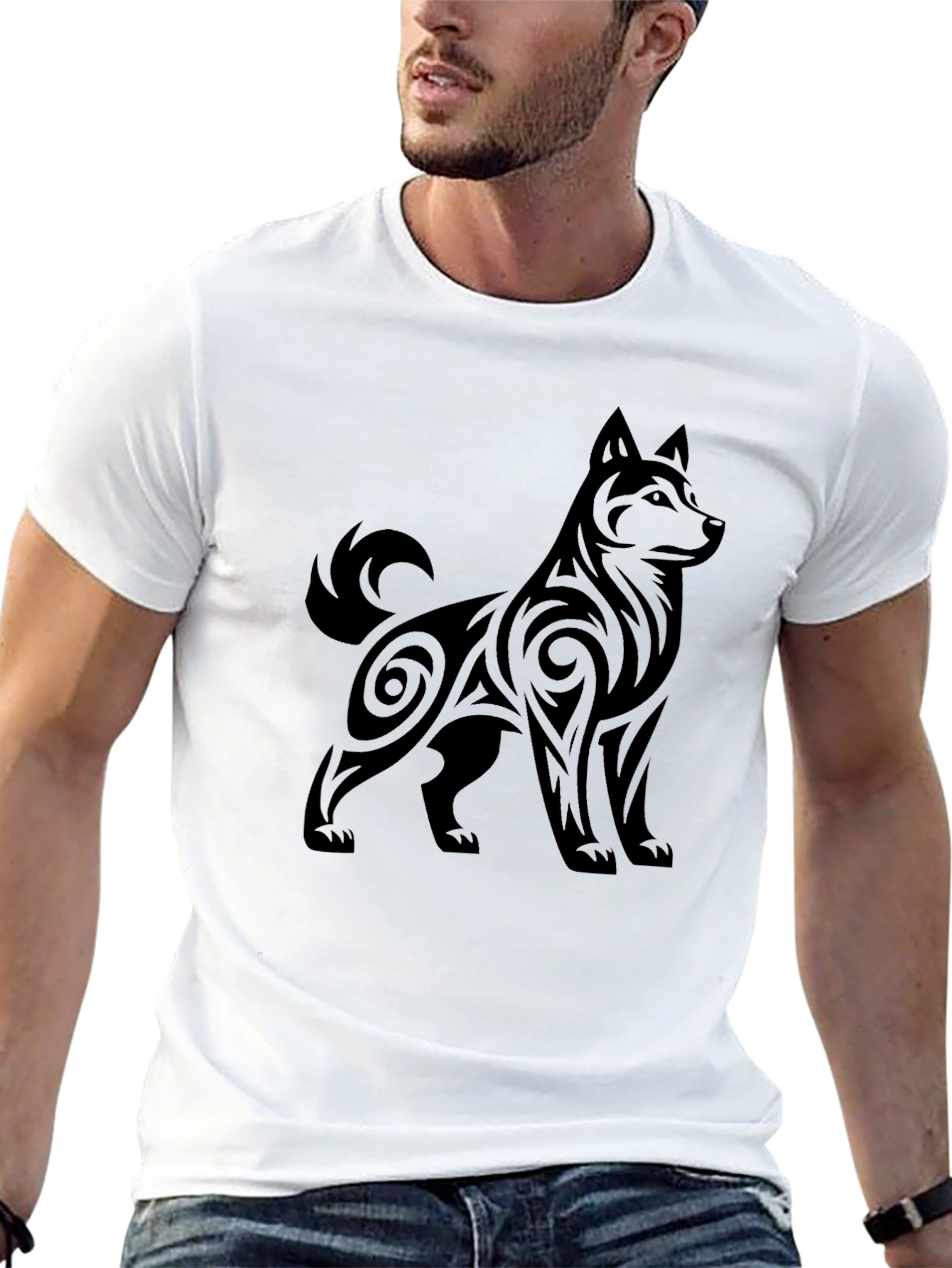 Tribal Dog Print Black T-Shirt