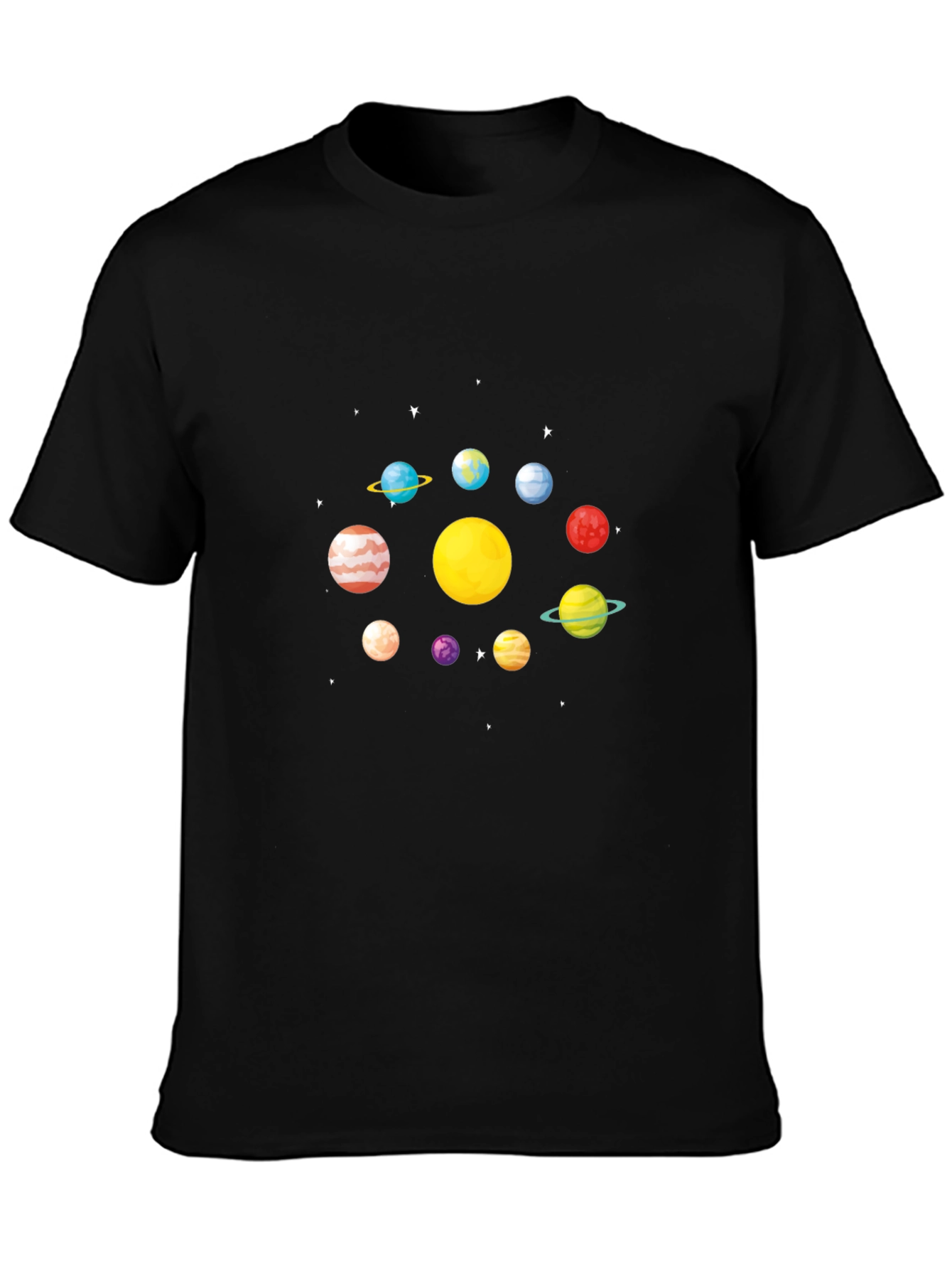 Planets Graphic T-Shirt - Black Casual Style