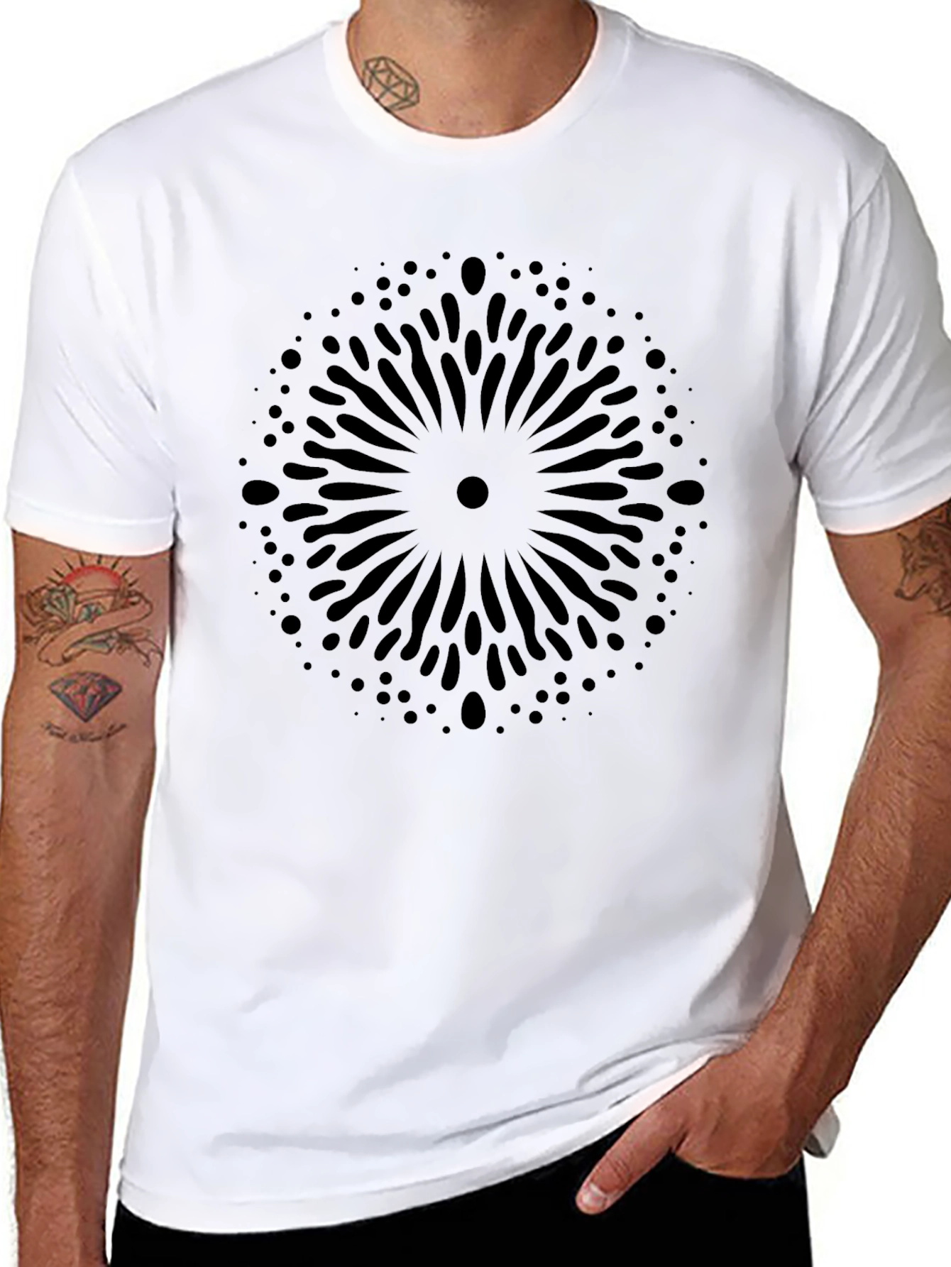 Stylish Black Graphic Tee - Abstract Burst Design