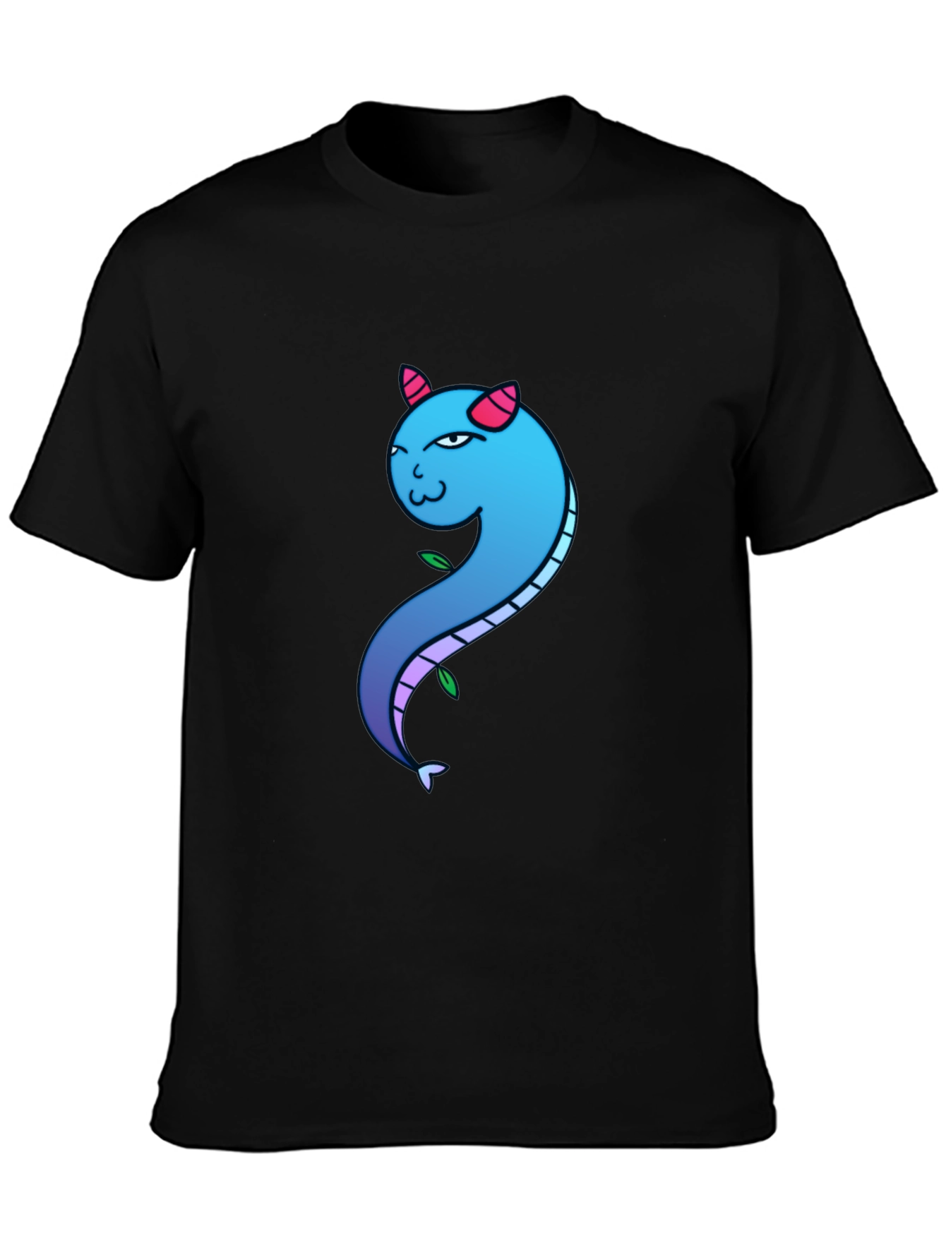 Blue Gradient Dragon Graphic Tee - Mens Black T-Shirt