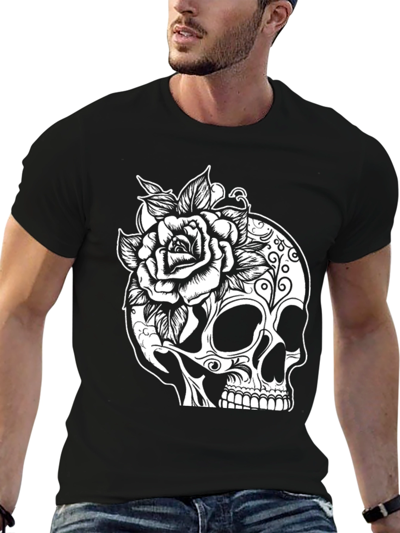 Skull & Rose Graphic Tee - Mens Black T-Shirt