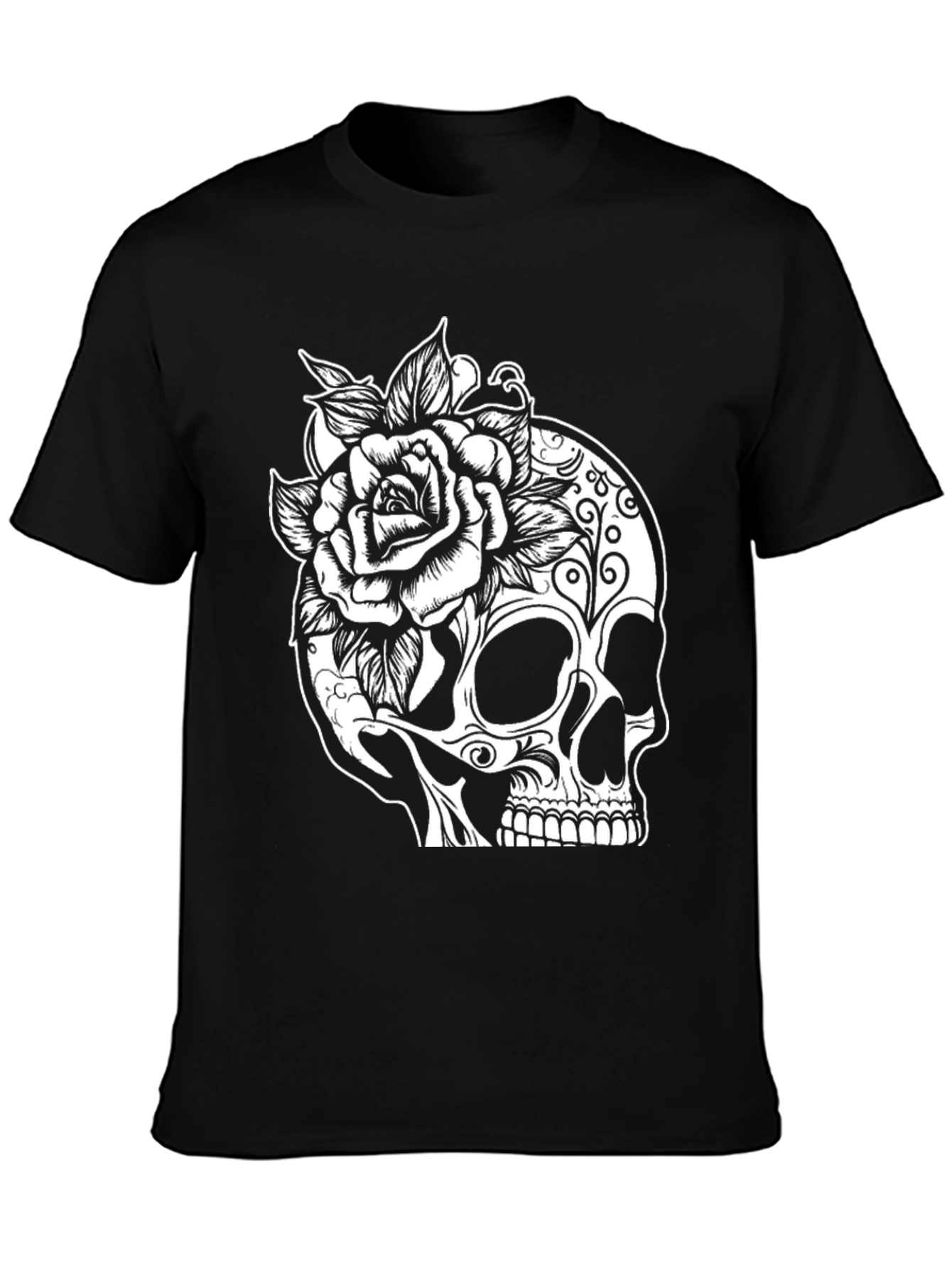 Skull & Rose Graphic Tee - Mens Black T-Shirt