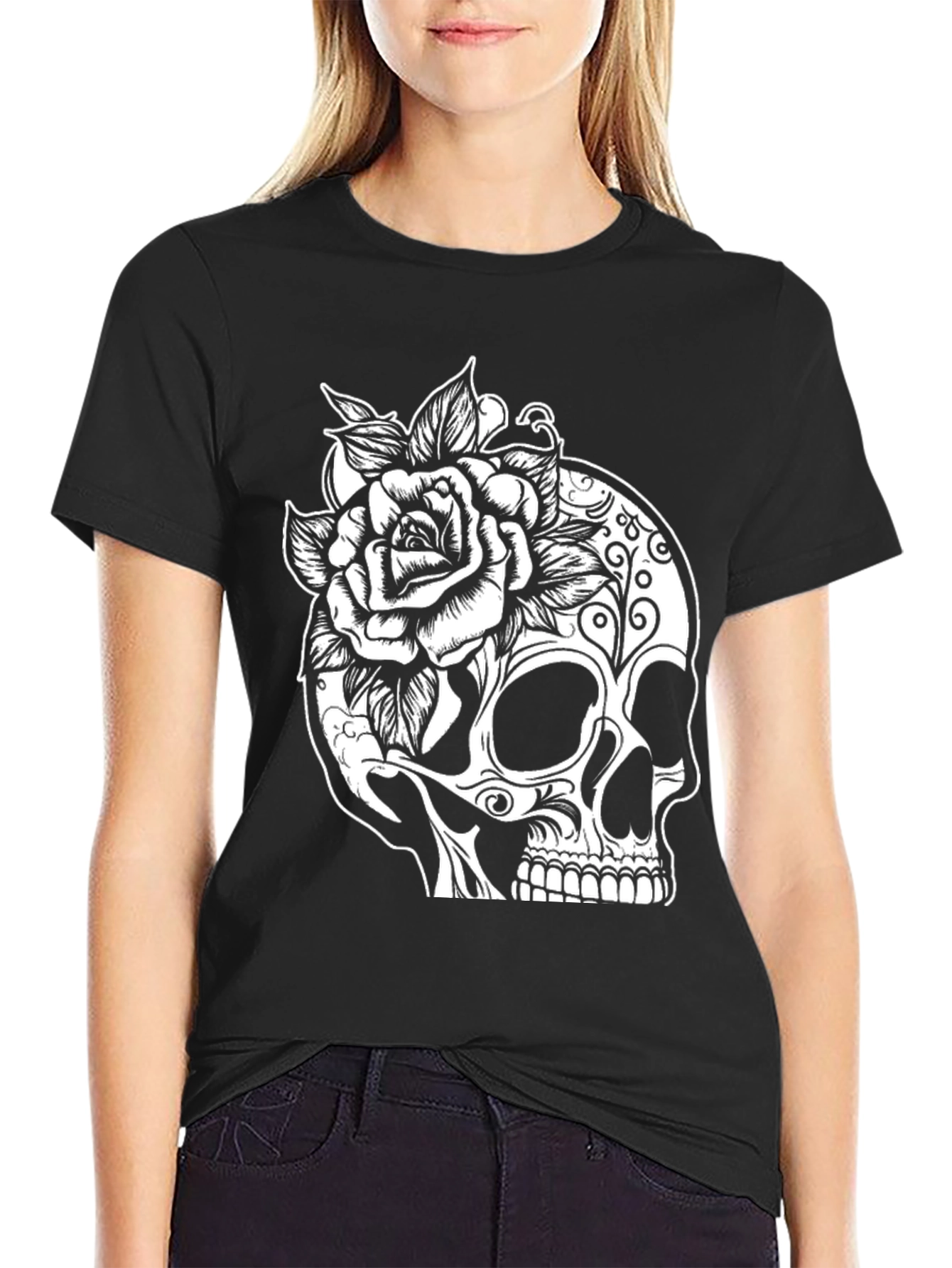 Skull & Rose Graphic Tee - Mens Black T-Shirt