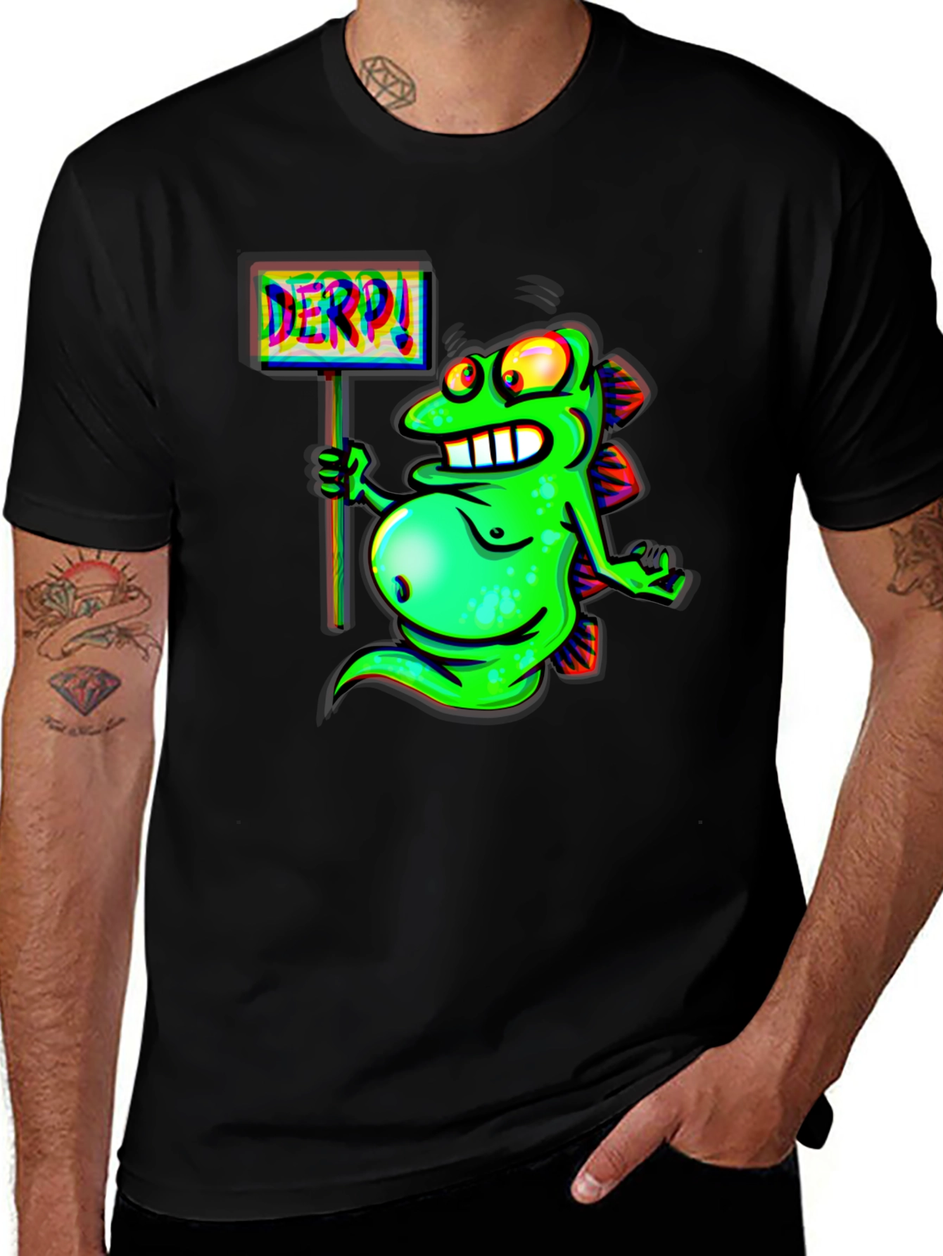 Derpy Fish Graphic Black T-Shirt