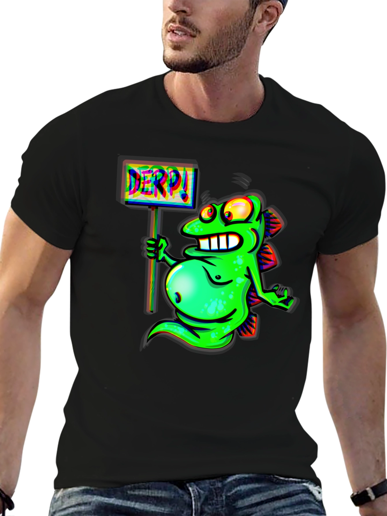 Derpy Fish Graphic Black T-Shirt