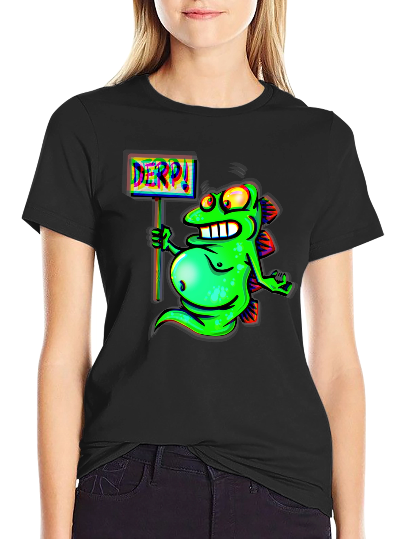 Derpy Fish Graphic Black T-Shirt