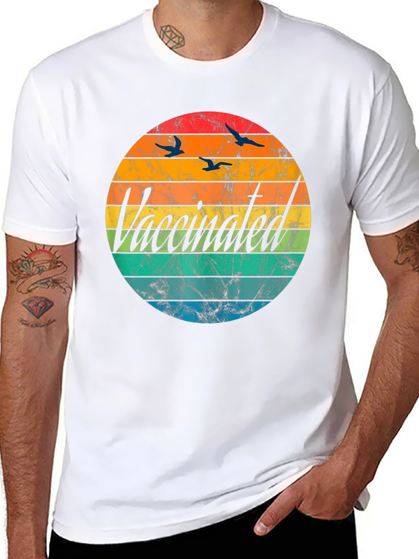 Vaccinated Retro Sunset Graphic T-Shirt