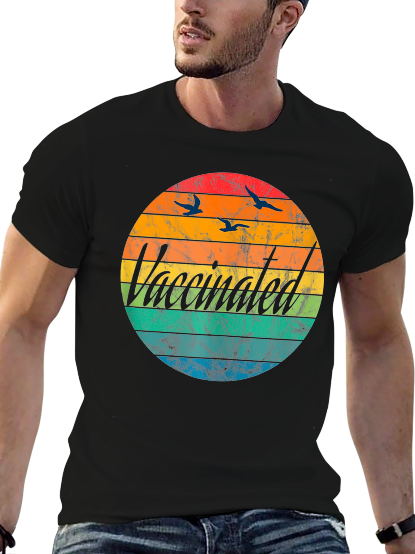 Vaccinated Retro Sunset Graphic T-Shirt