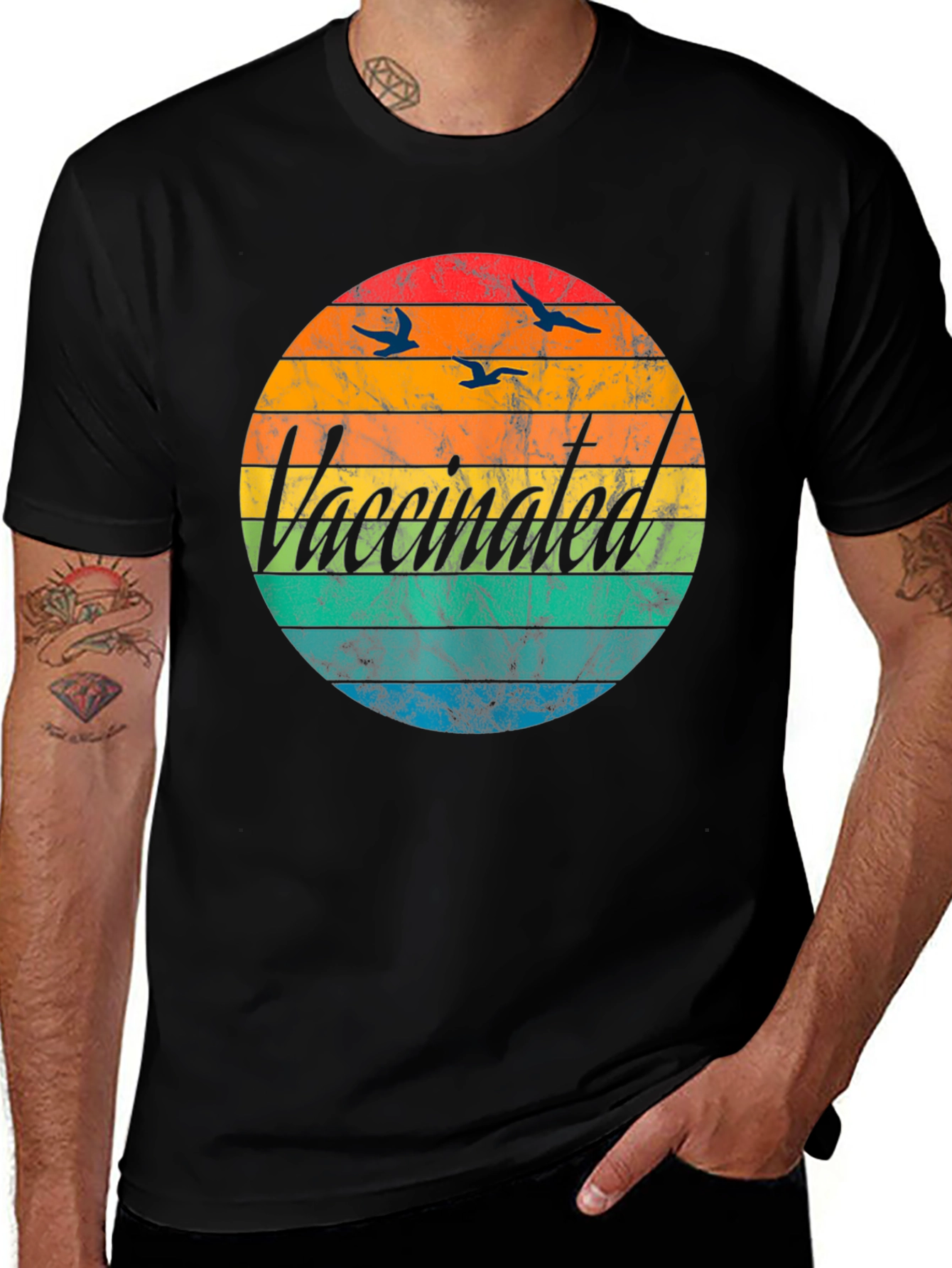 Vaccinated Retro Sunset Graphic T-Shirt