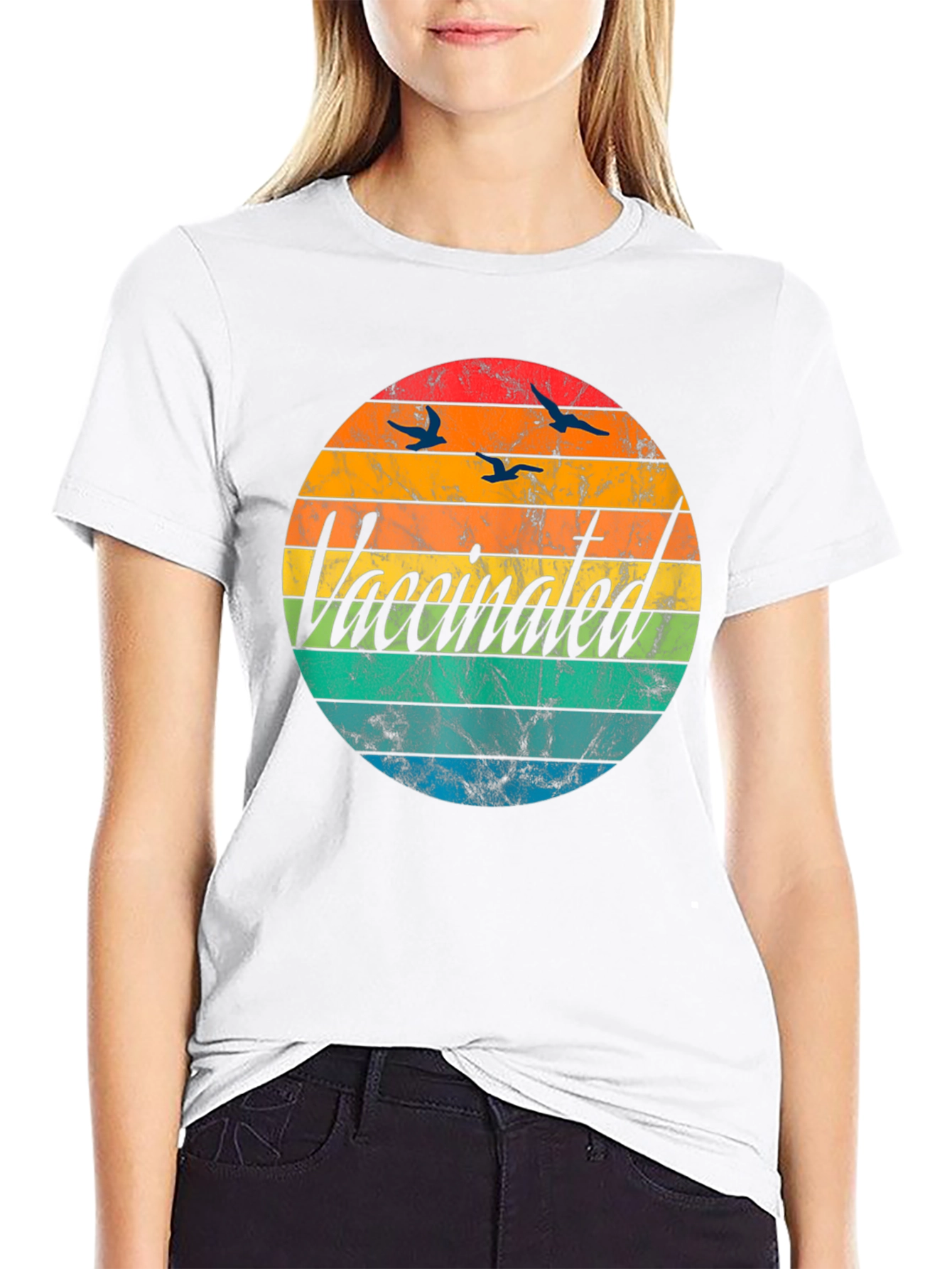 Vaccinated Retro Sunset Graphic T-Shirt