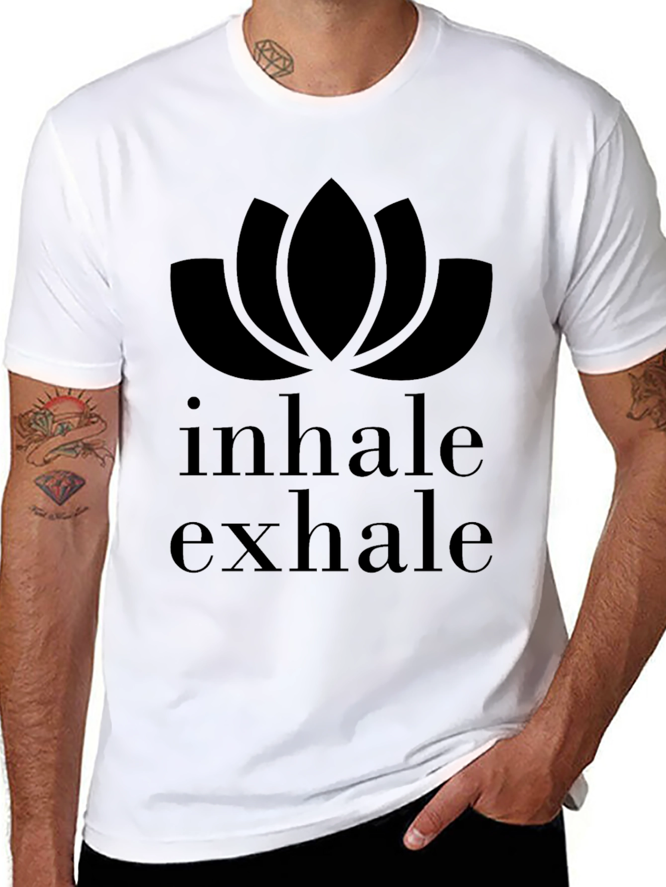 Inhale Exhale Lotus Flower T-Shirt - Black