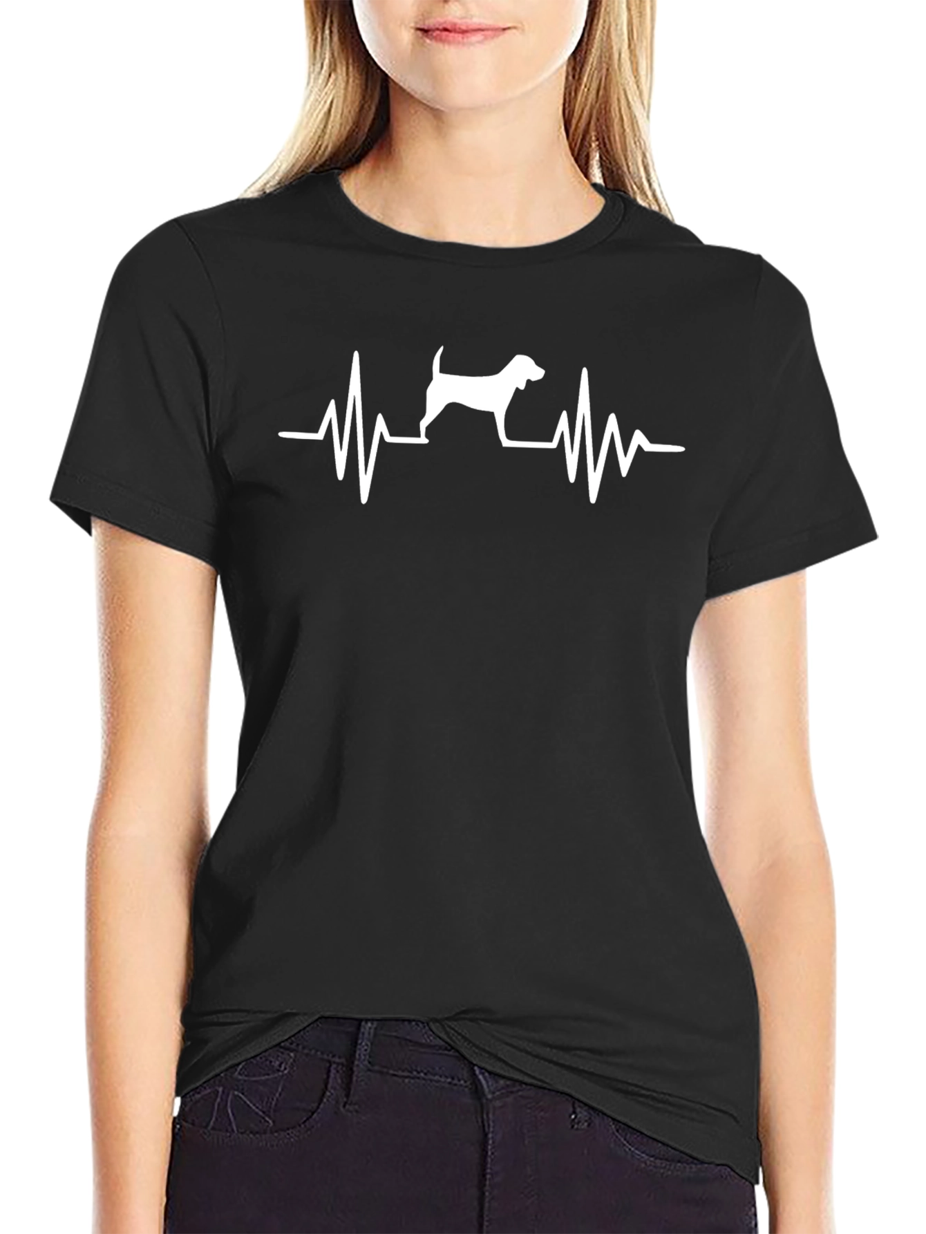 Dog Heartbeat Graphic Tee - Black Cotton Comfort