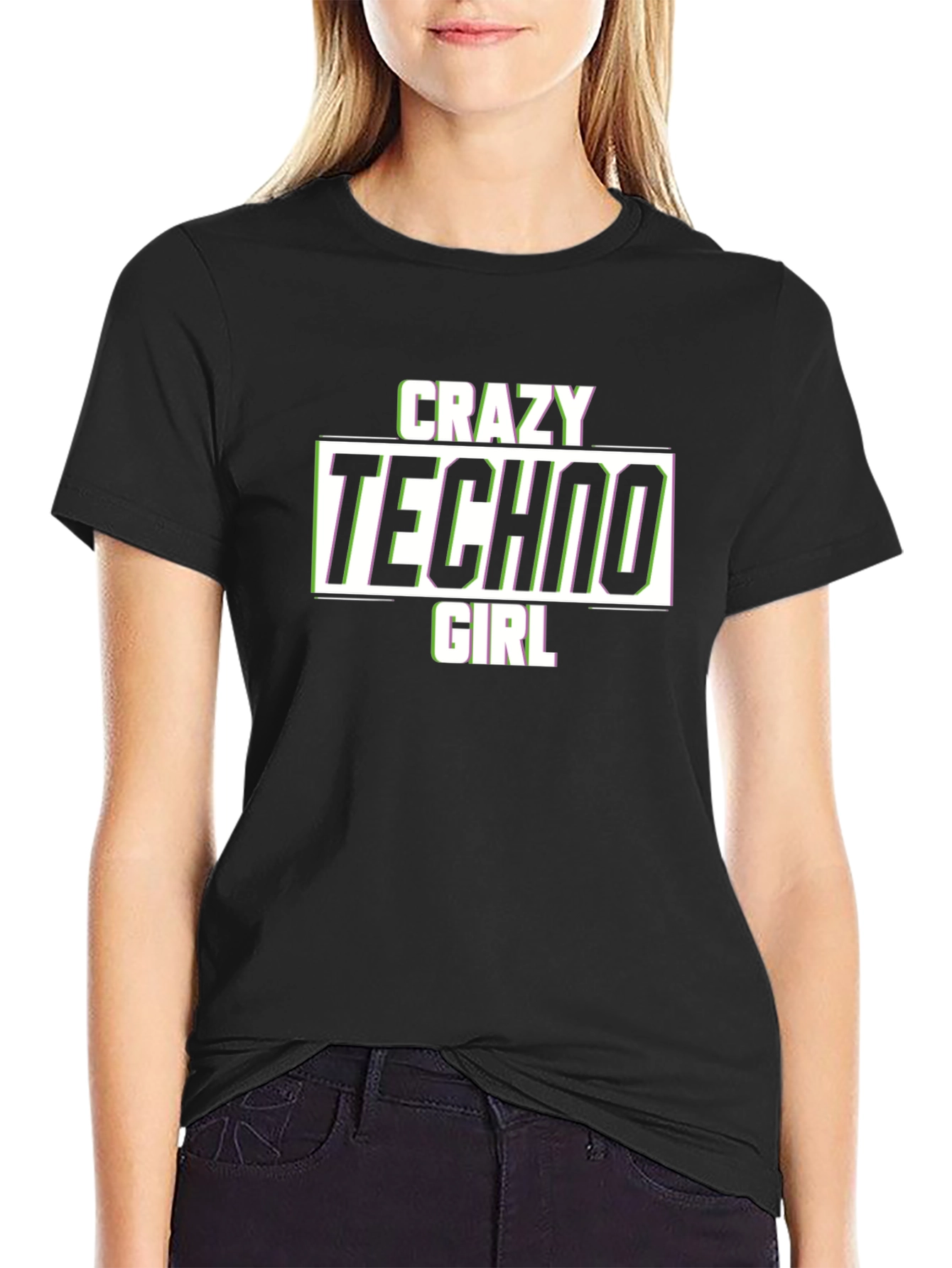 Crazy Techno Girl T-Shirt - Glitch Text Design
