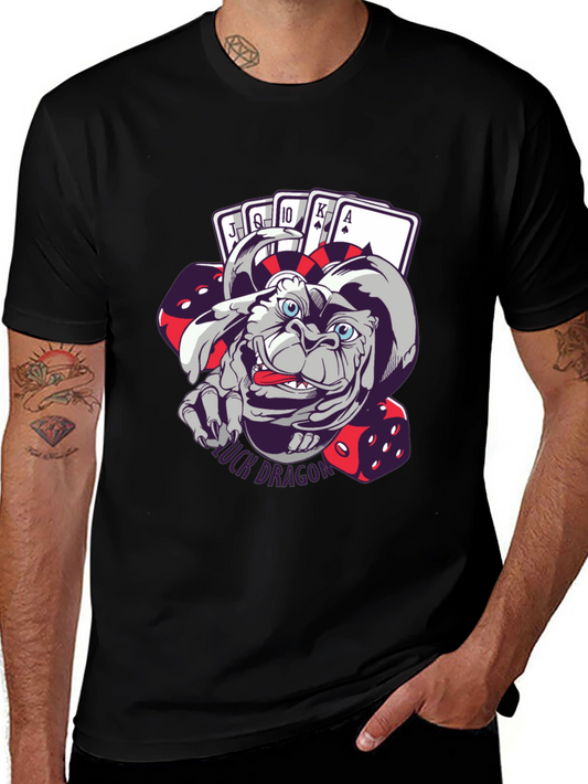 Luck Dragon Graphic T-Shirt - Mens Black Crew Neck Tee