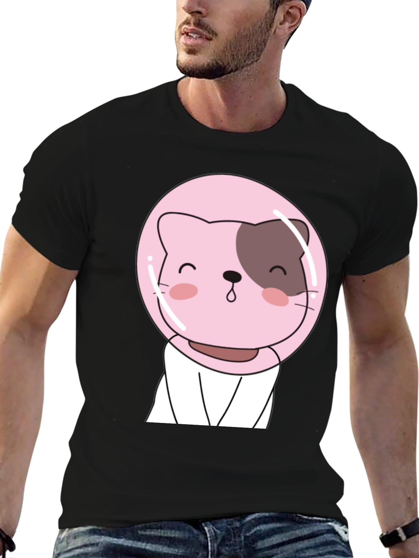 Cute Astronaut Cat T-Shirt - Black Graphic Tee