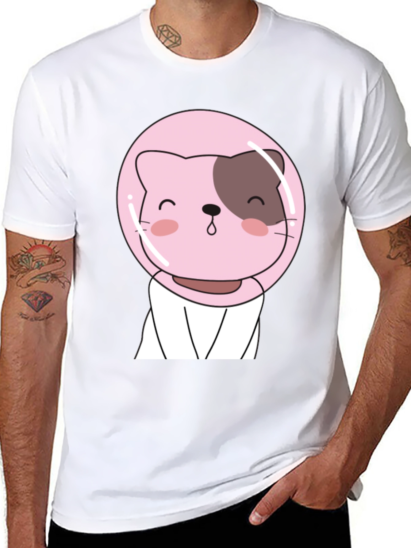 Cute Astronaut Cat T-Shirt - Black Graphic Tee