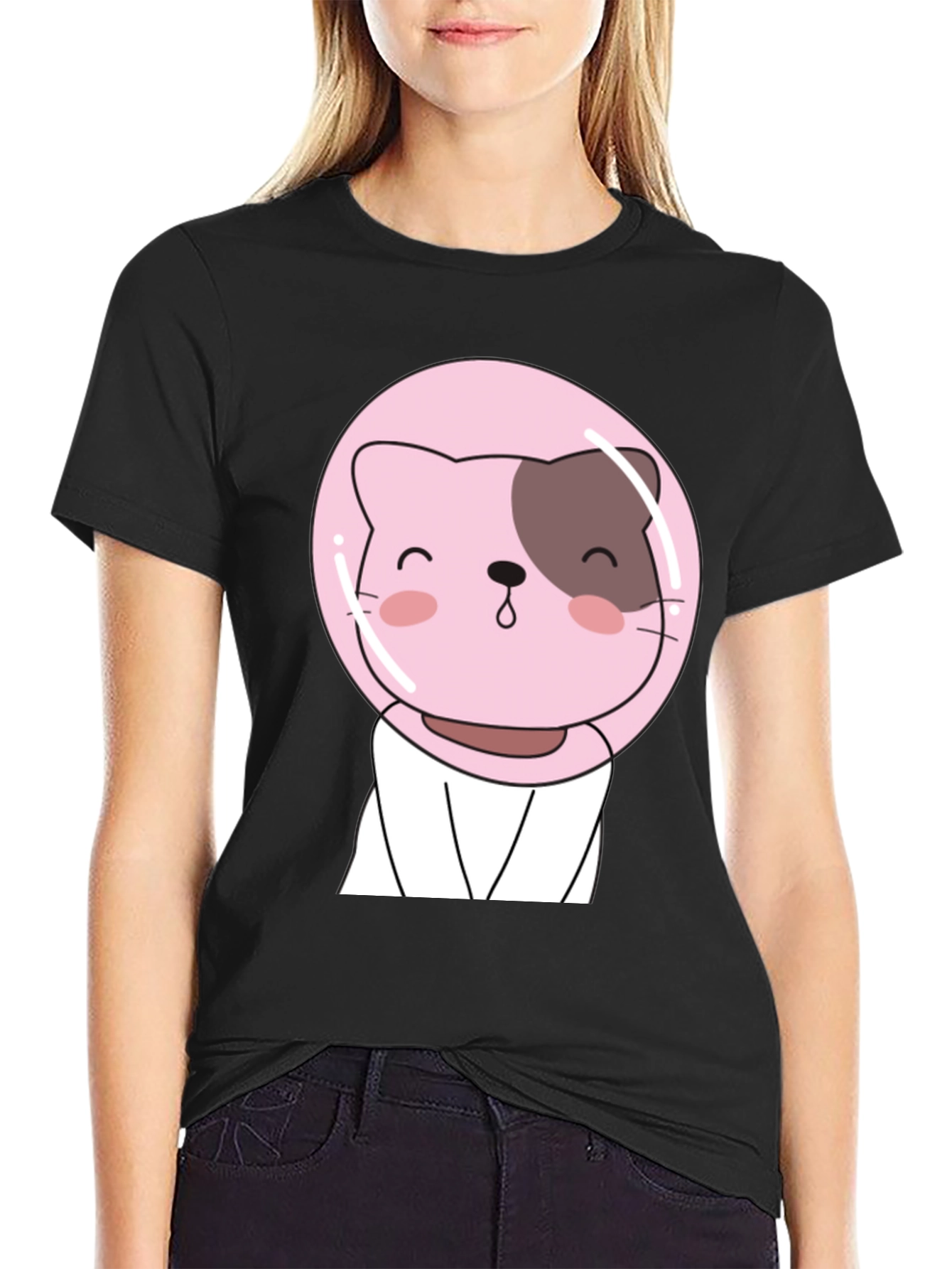Cute Astronaut Cat T-Shirt - Black Graphic Tee