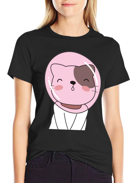 Cute Astronaut Cat T-Shirt - Black Graphic Tee
