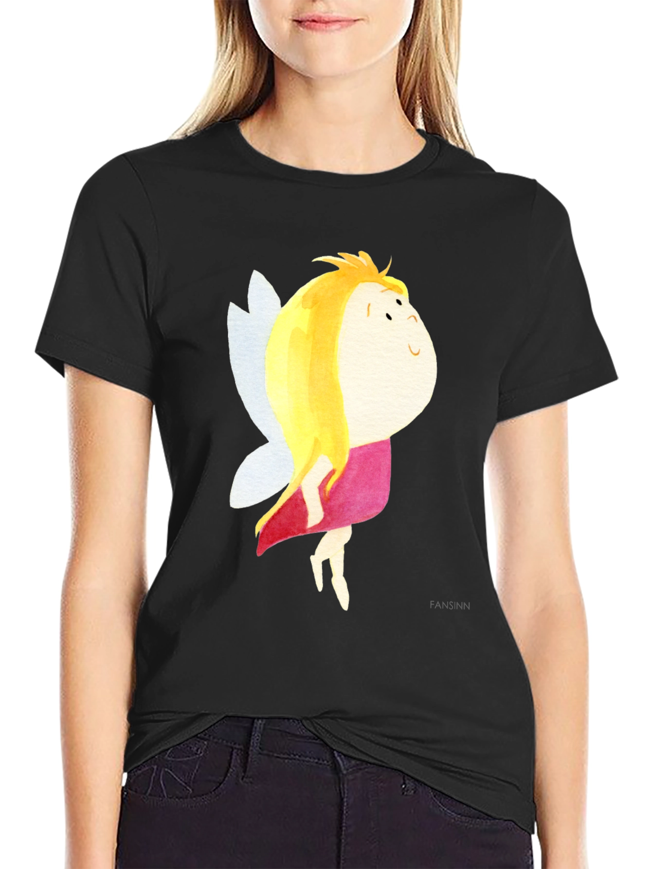 Cute Fairy Graphic Black T-Shirt