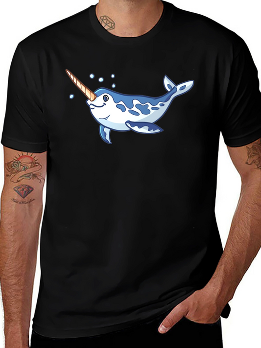 Narwhal Graphic Print Black T-Shirt