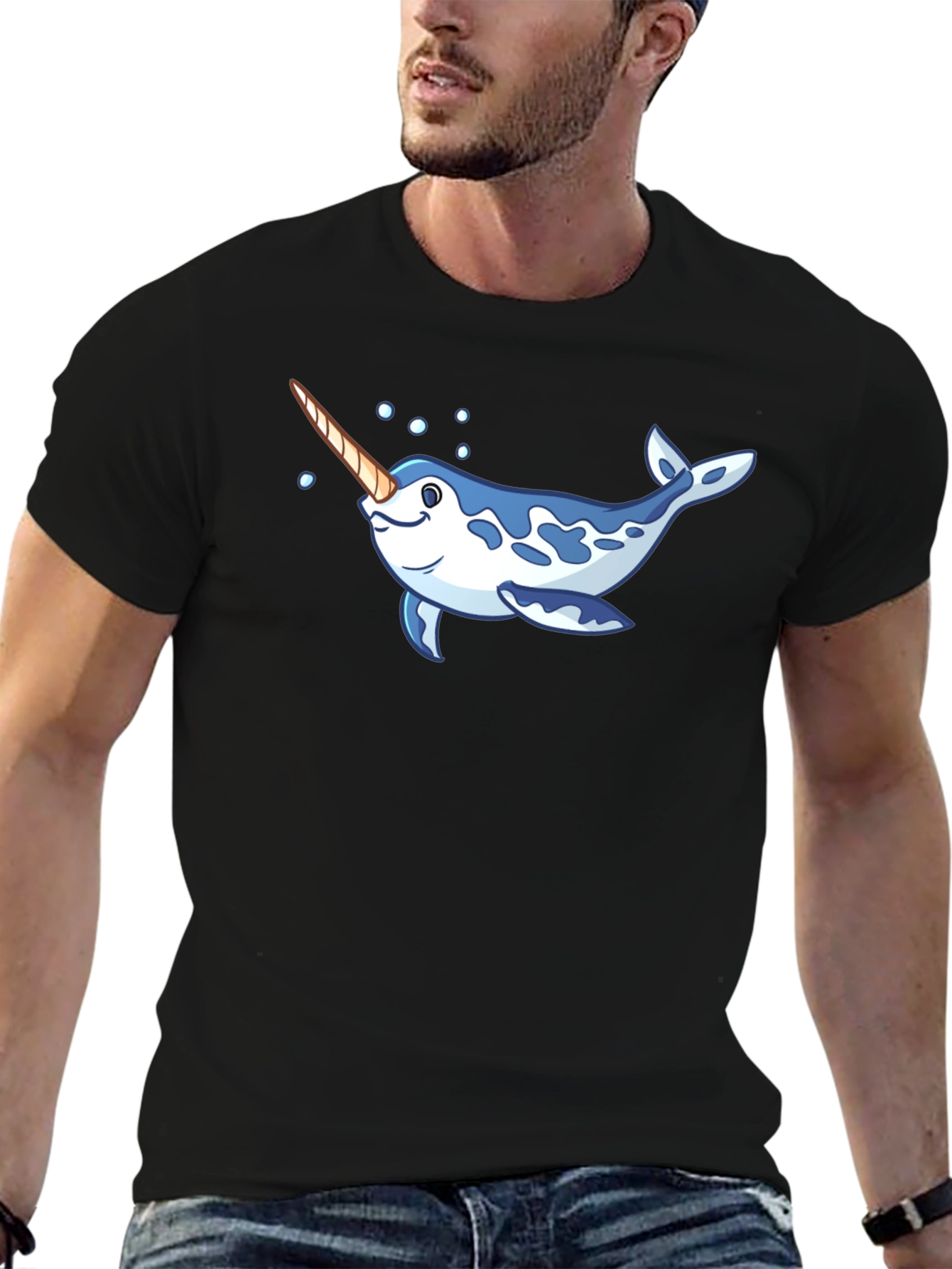 Narwhal Graphic Print Black T-Shirt