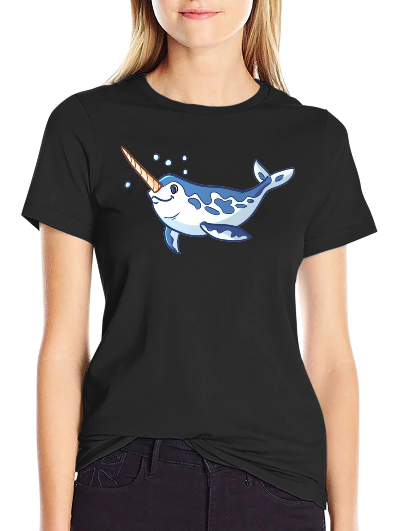 Narwhal Graphic Print Black T-Shirt