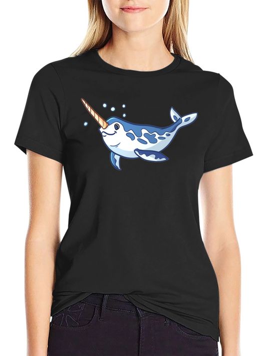 Narwhal Graphic Print Black T-Shirt