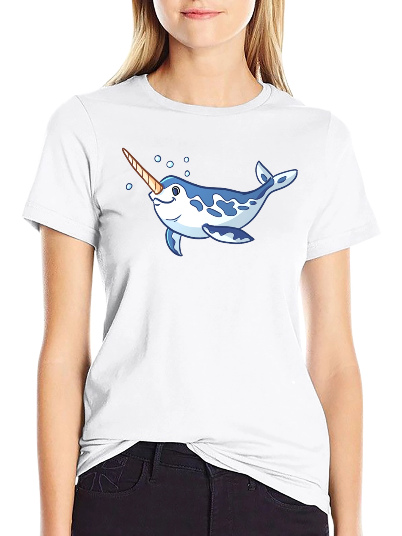 Narwhal Graphic Print Black T-Shirt