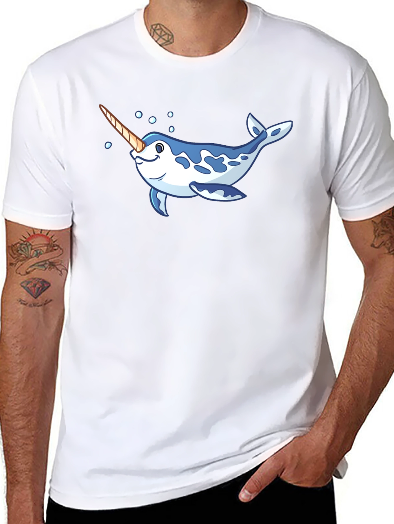 Narwhal Graphic Print Black T-Shirt
