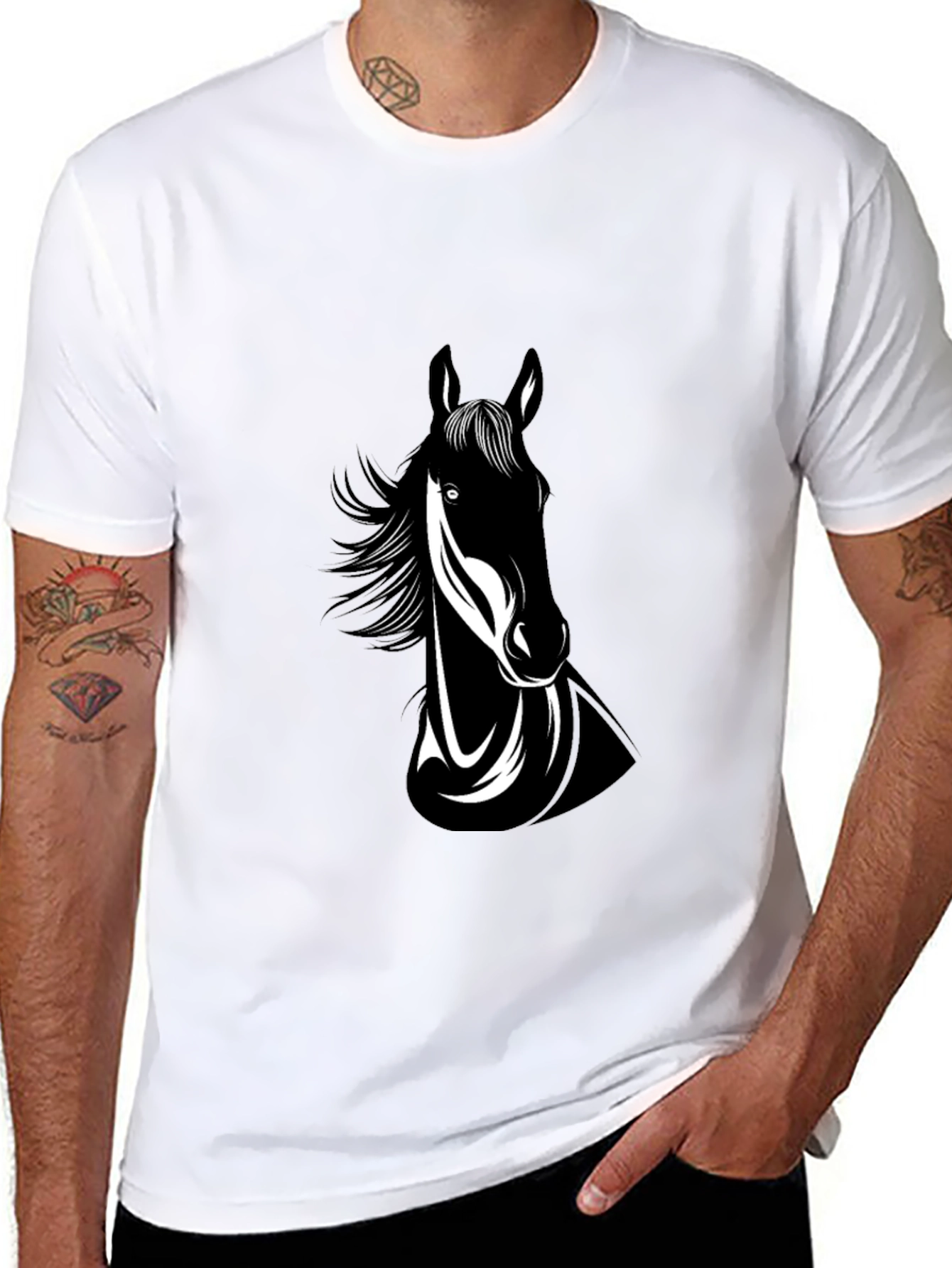 Black Horse Graphic Tee - Mens Crew Neck