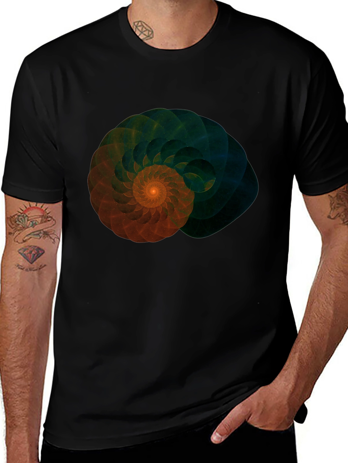 Fractal Spiral Graphic Tee - Stylish Mens Black T-Shirt