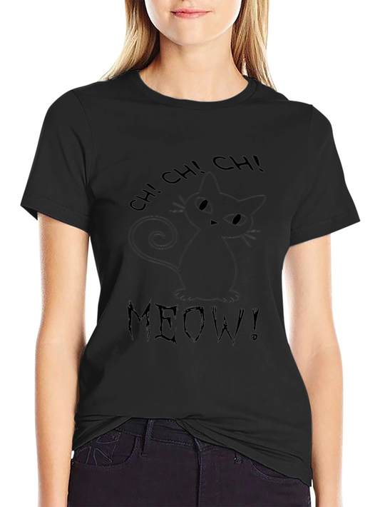 Whimsical Black Cat T-Shirt - CH! CH! MEOW!