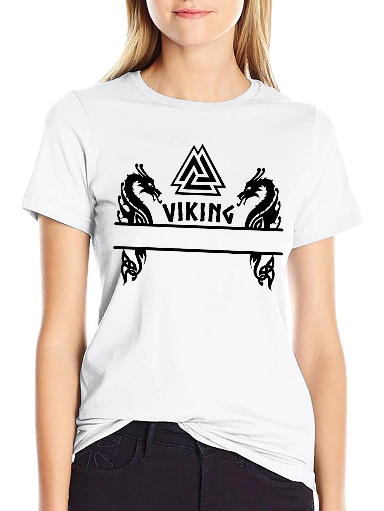 Viking Graphic Tee - Dragon & Symbol Design