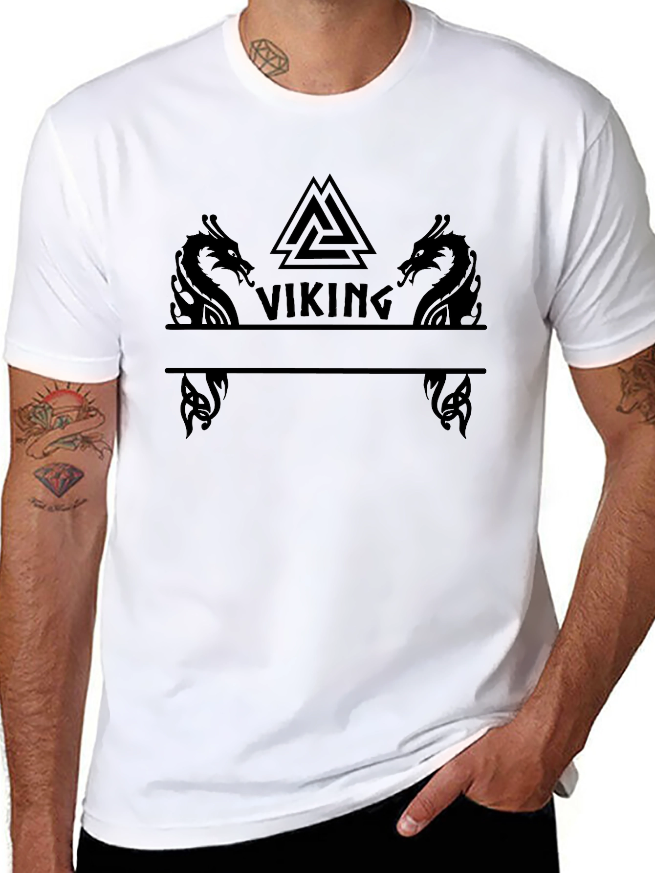 Viking Graphic Tee - Dragon & Symbol Design