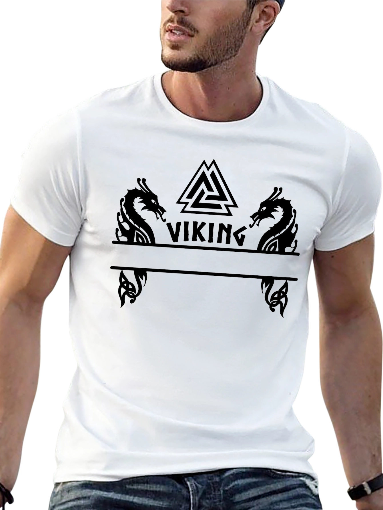 Viking Graphic Tee - Dragon & Symbol Design