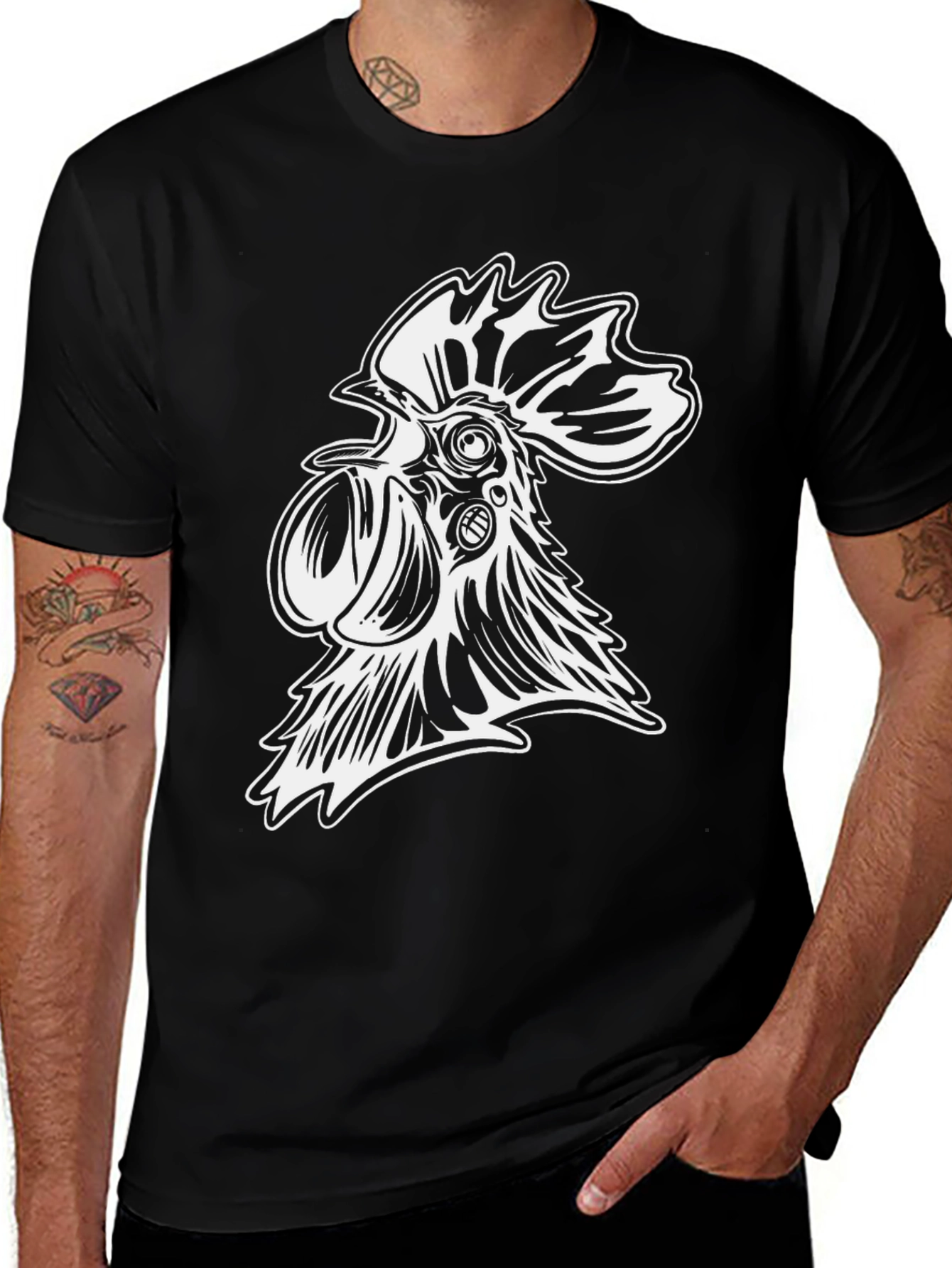 Cool Rooster Graphic Tee - Black Cotton Blend