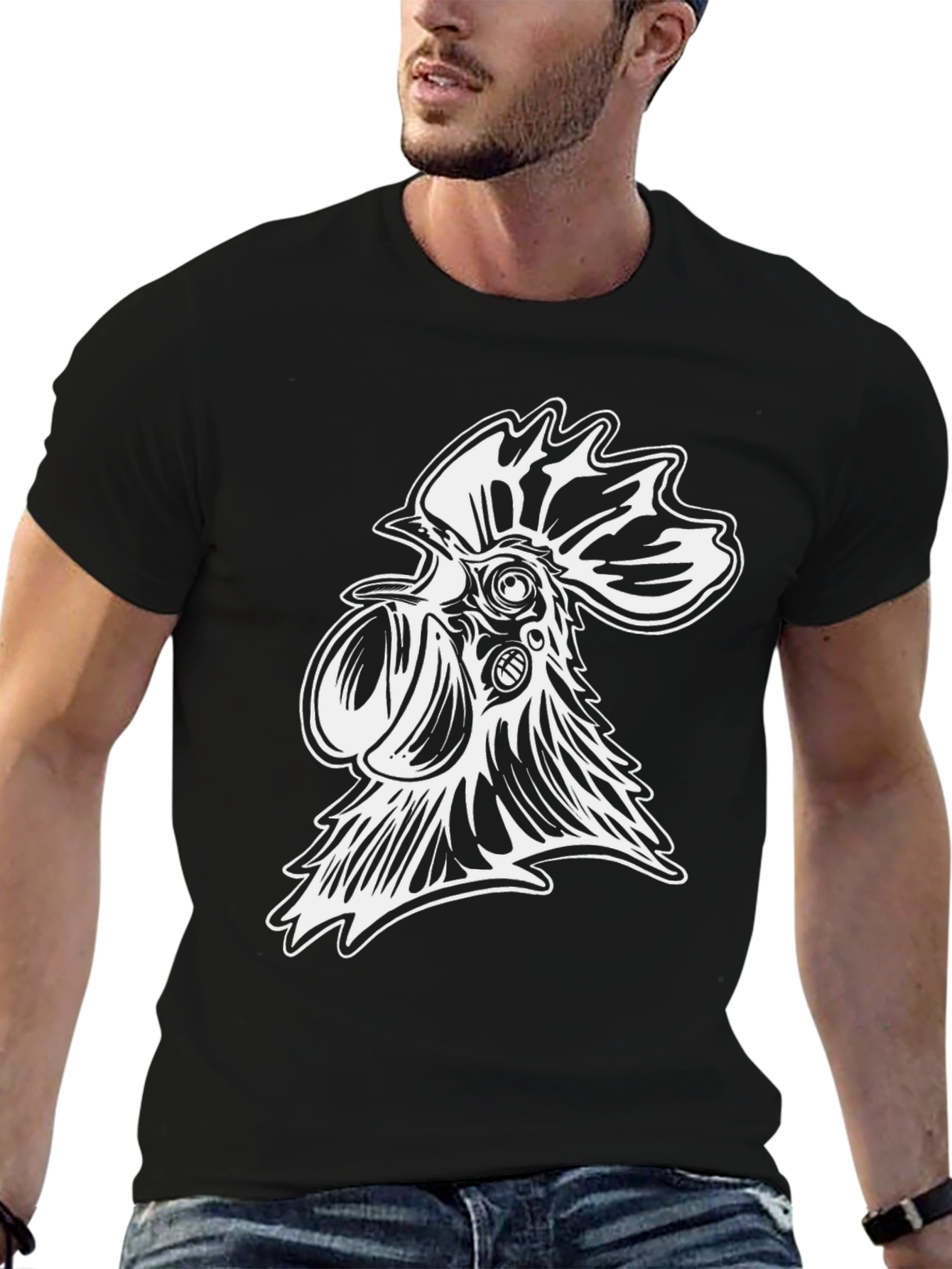 Cool Rooster Graphic Tee - Black Cotton Blend