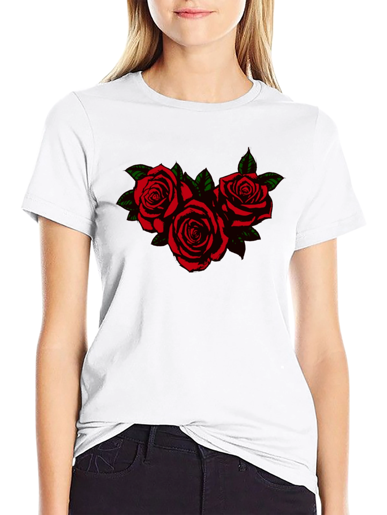 Black T-Shirt with Rose Graphic